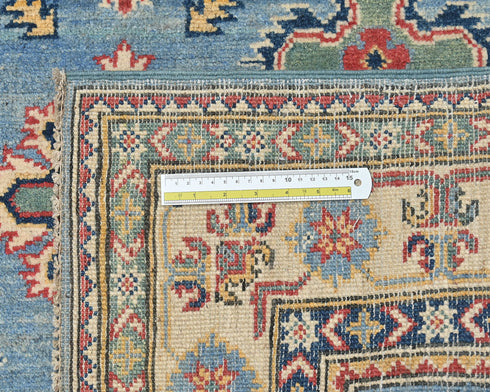 4x6 Blue Kuba Afghan Hand Knotted Wool Area Rug